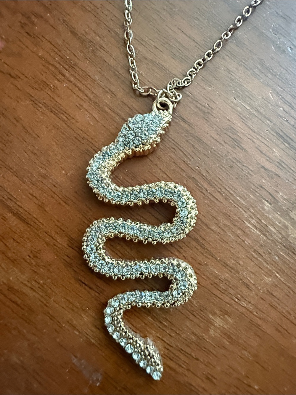 Gold-Tone Crystal Snake Pendant Necklace